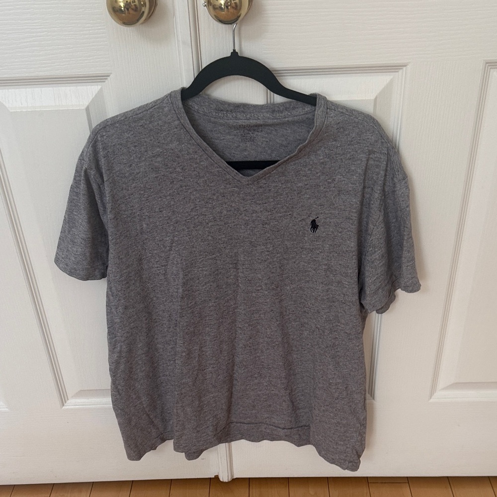 Ralph Lauren Men’s Heather Gray V-Neck Tee with Polo Pony